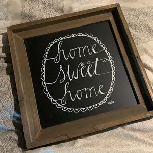 Home Sweet Home framed chalkboard hand-painted wall sign. Rustic-chic finish!